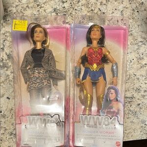 Mattel Wonder Woman and Barbara Minerva Action Figures - Red, Blue, Black